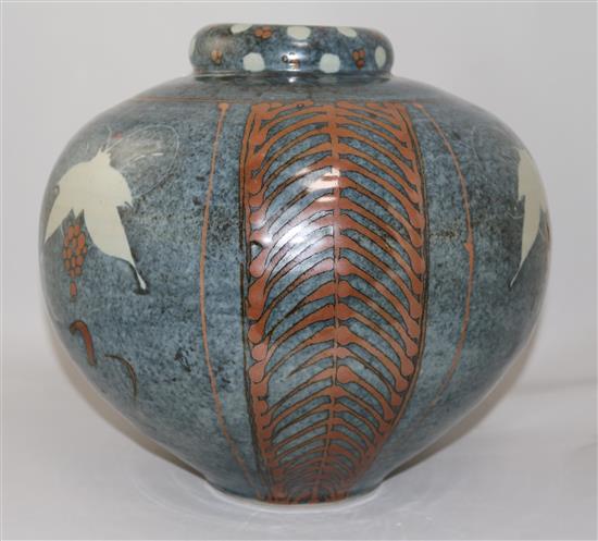 A David Frith jar and a similar square dish, jar 32.5cm, dish 30.5cm